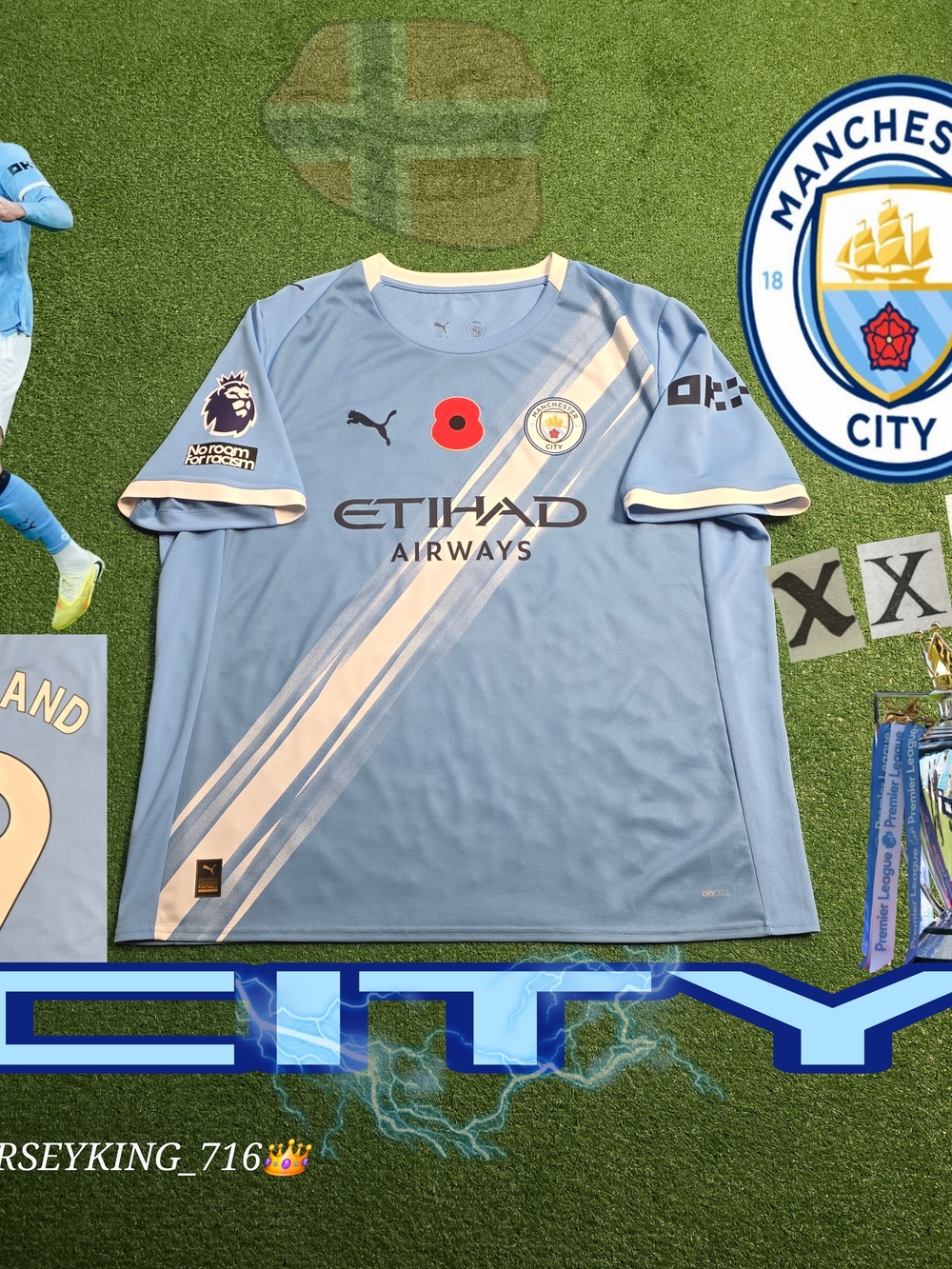 Puma Manchester City Erling Haaland #9 2025/2026 Home Blue Jersey EPL Patch XXL